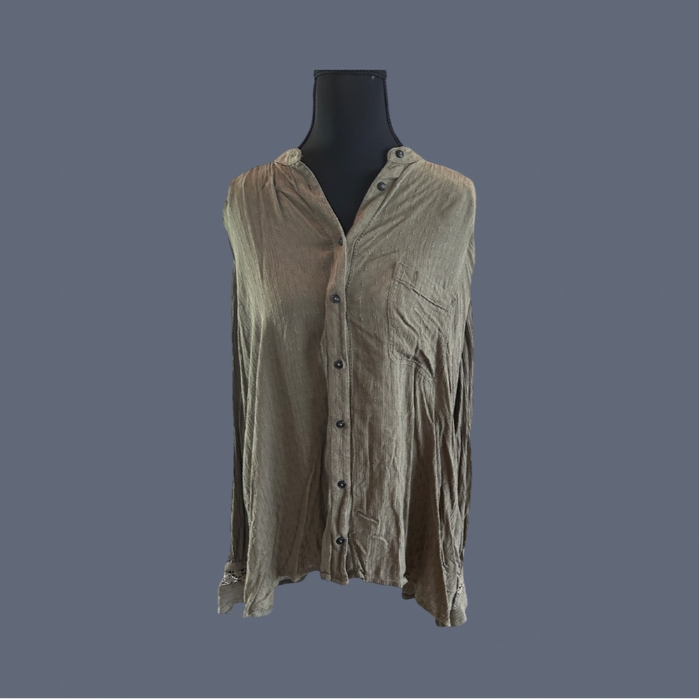 Free People Button-Up Green Shirt